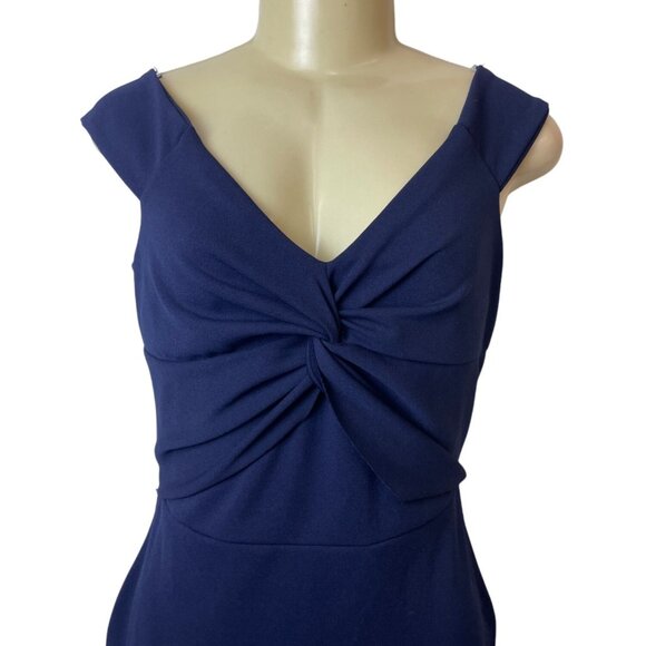 Quiz Navy Blue Off-Shoulder Twist Knot Women's Knee Length Bodycon Dress Sz 14 - Picture 5 of 9
